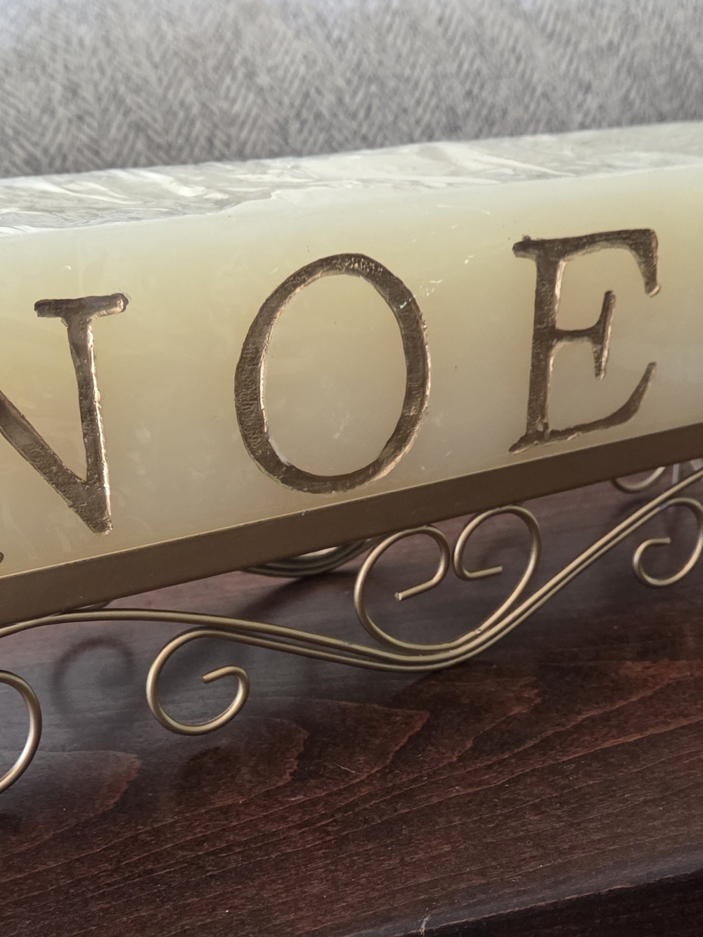 NOEL Ivory Decorative Candle with Gold Scroll Holder - Home Accents